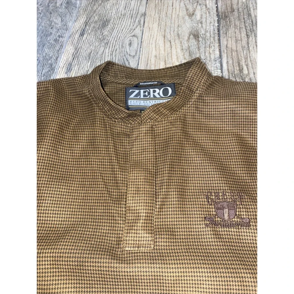 ZERO RESTRICTION Men's 1/4 Snap Microsuede Golf Vest‎ Sz Large Brown Check